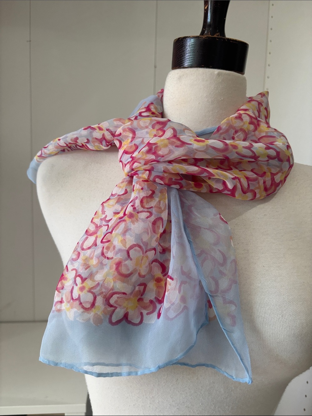 Light Blue Floral Print Neck Scarf - Women Accessories